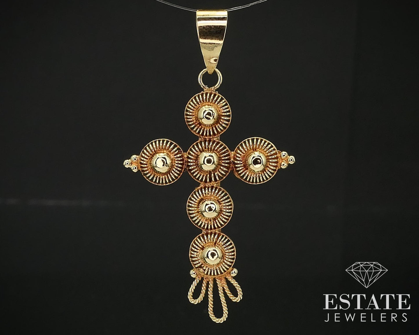 Vintage 17k Yellow Gold Ethiopian Beaded Cross Pendant 2.5g i16373