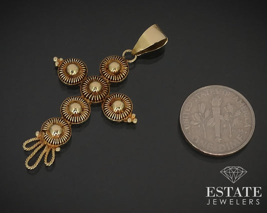 Vintage 17k Yellow Gold Ethiopian Beaded Cross Pendant 2.5g i16373