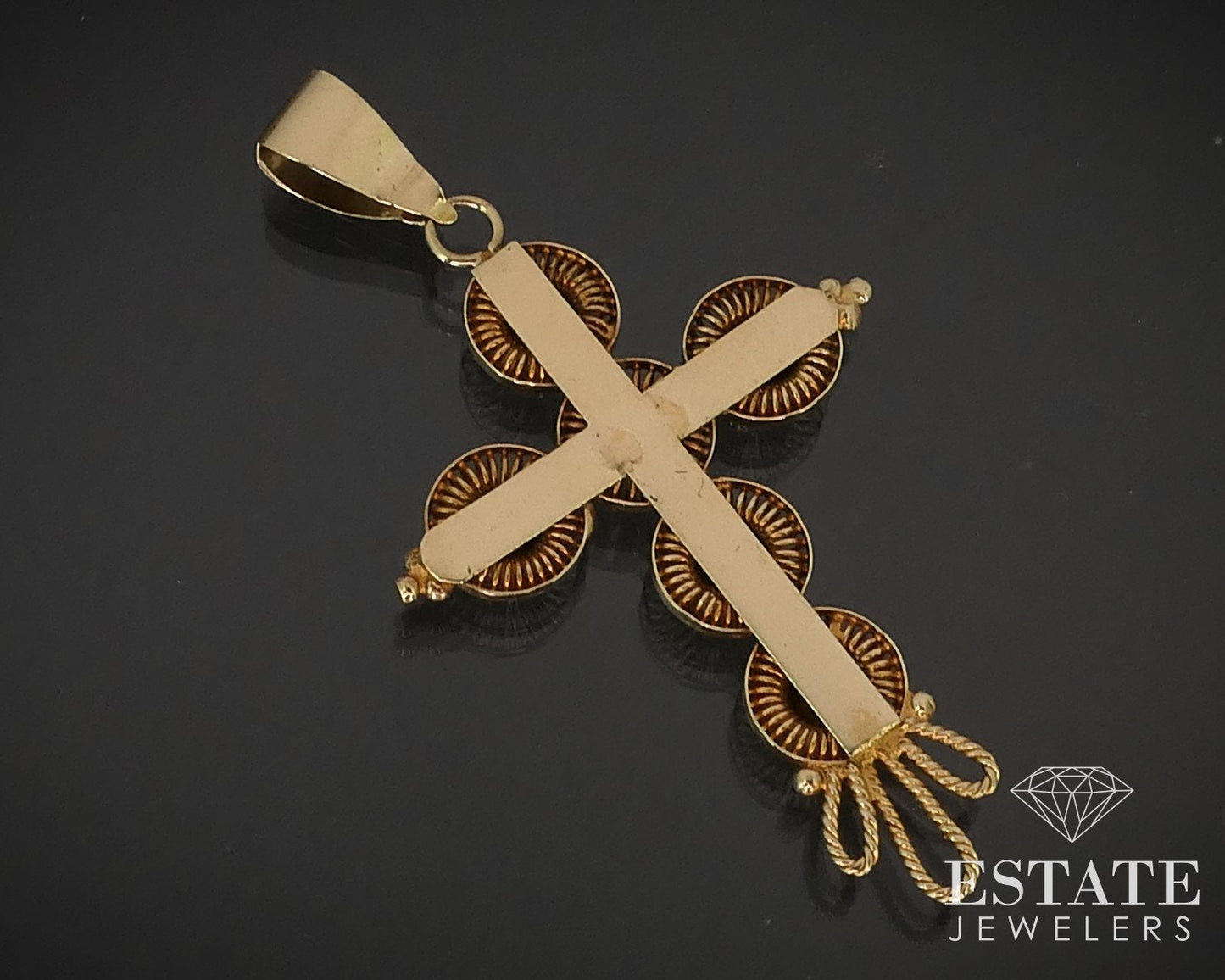 Vintage 17k Yellow Gold Ethiopian Beaded Cross Pendant 2.5g i16373