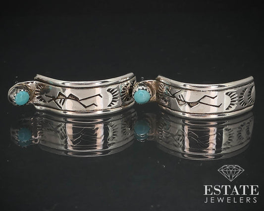 Vintage Sterling Natural Turquoise Navajo Drop Kachina Earrings 5.8g i16439