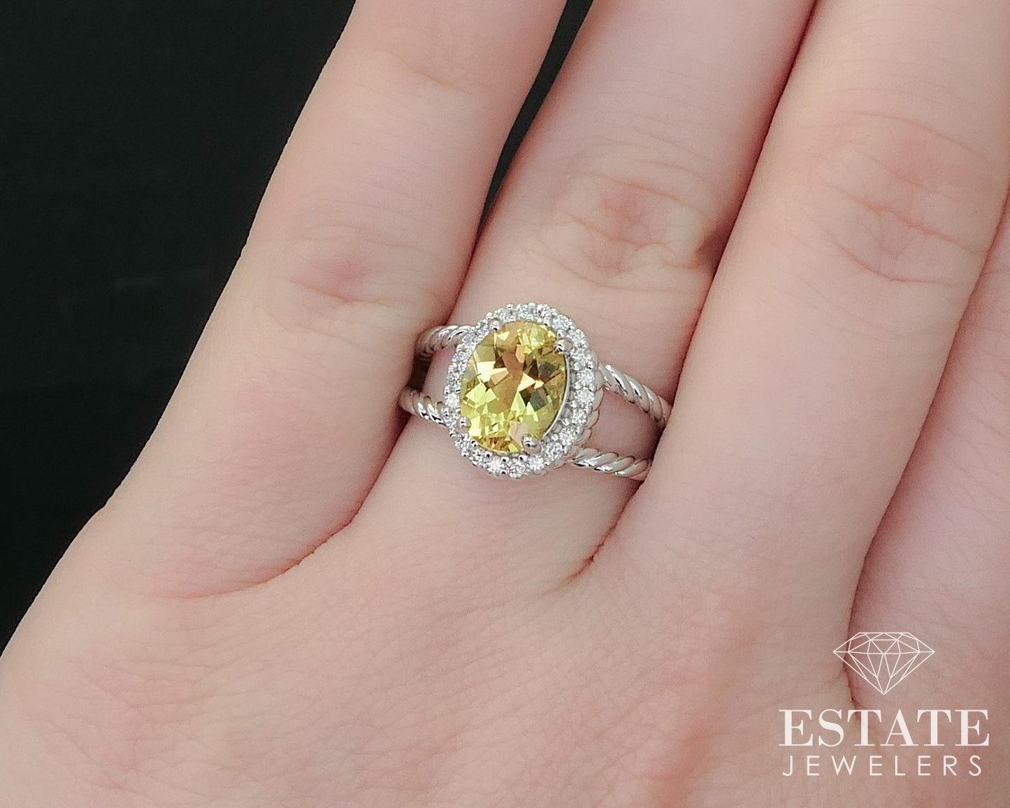 14k White Gold Oval Natural Citrine & Diamond Halo Ladies Ring 5.4g i16419