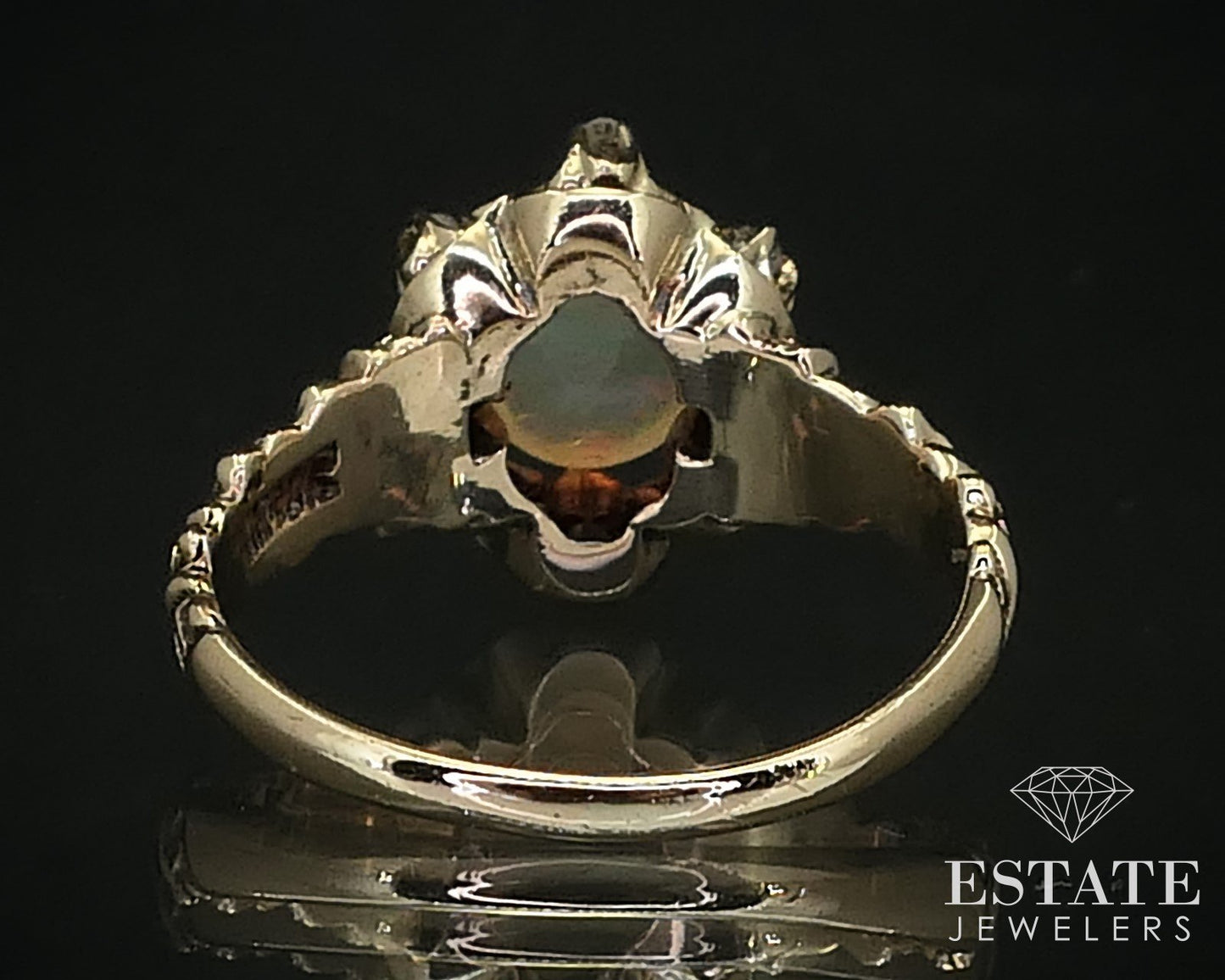 Antique Victorian 10k Rose Gold Natural Opal Rose Cut Diamond Ring 3g i16404