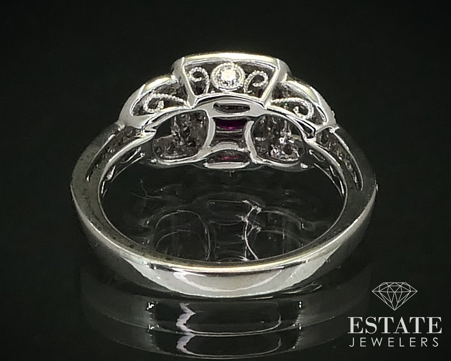14k White Gold Cushion Natural Ruby & Diamond Halo Ladies Ring 4.5g i16416