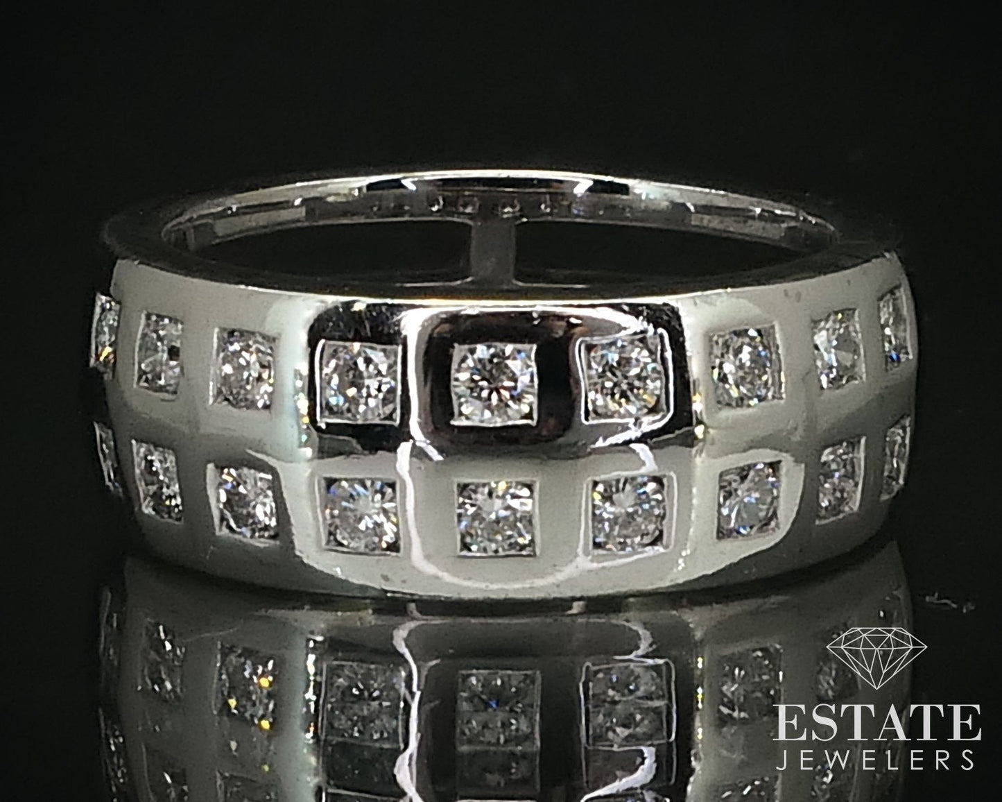 18k White Gold 7mm Natural .36ctw Diamond Mens Band Ring 9.9g i16399