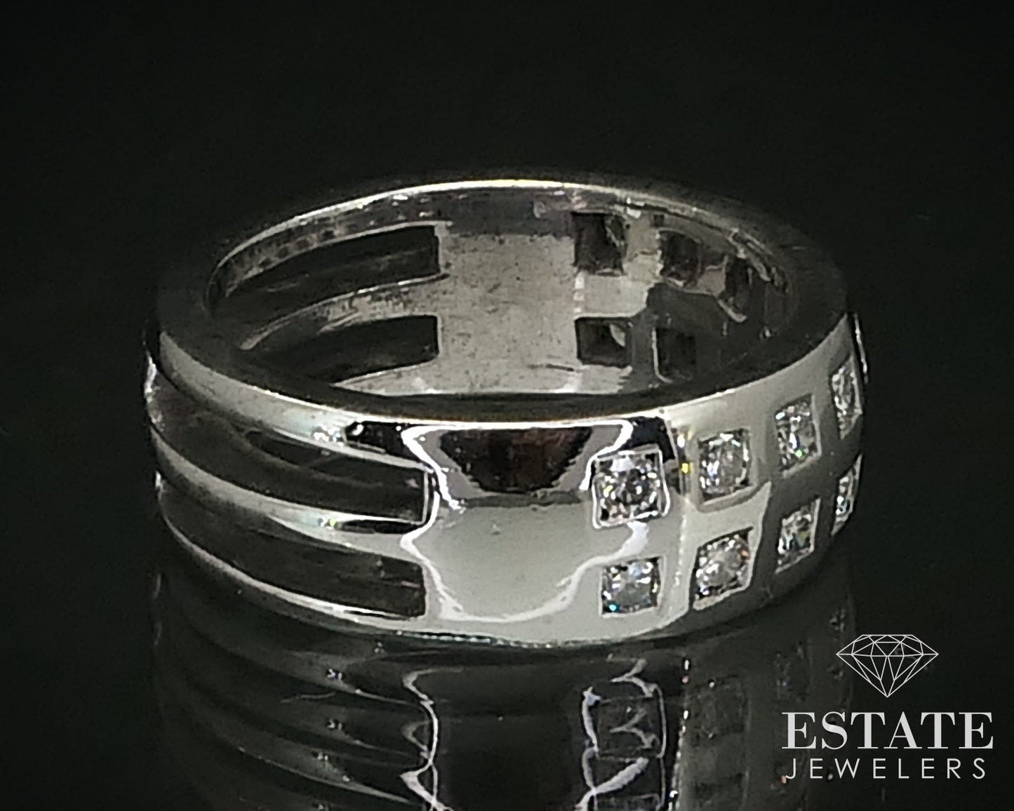 18k White Gold 7mm Natural .36ctw Diamond Mens Band Ring 9.9g i16399
