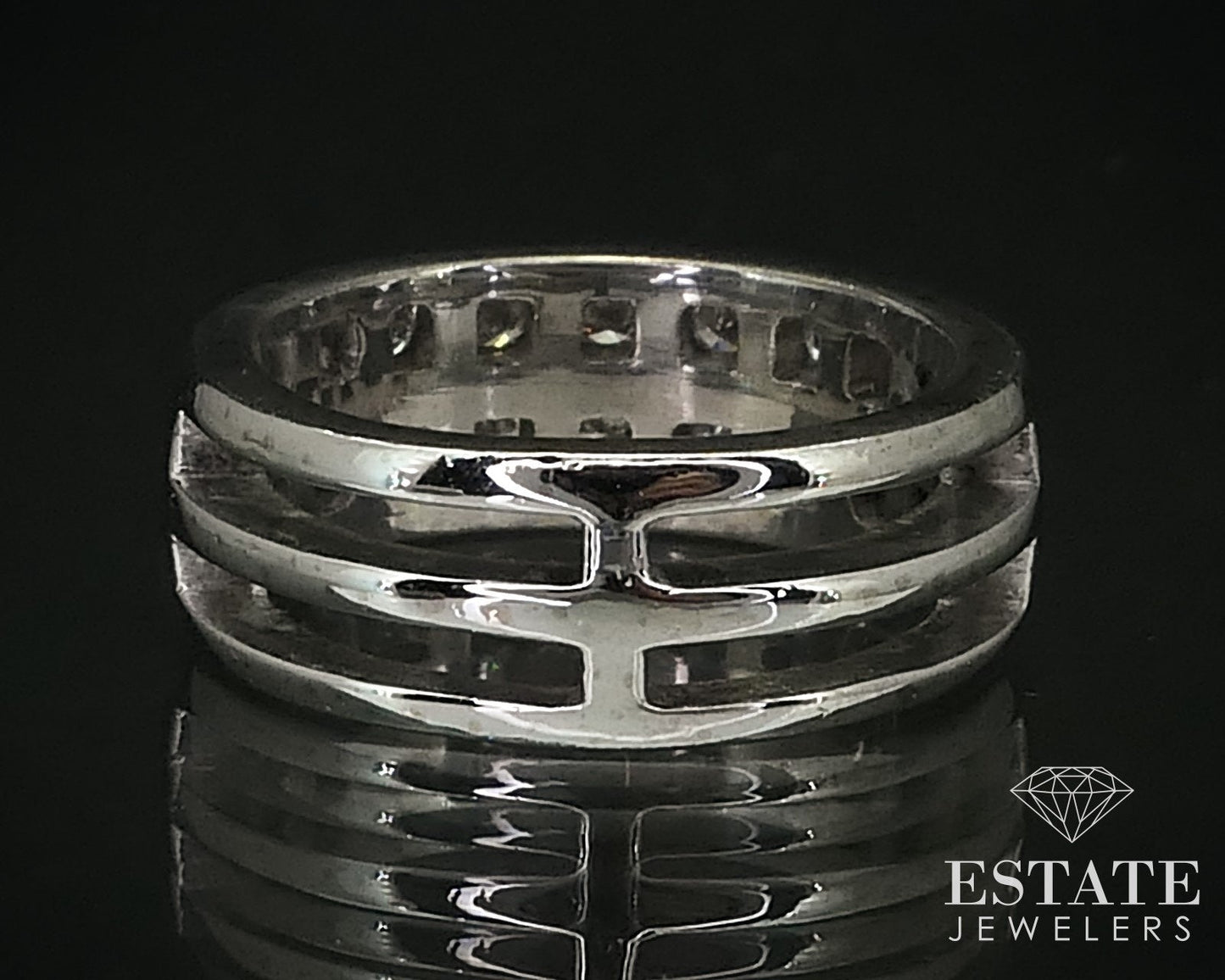 18k White Gold 7mm Natural .36ctw Diamond Mens Band Ring 9.9g i16399