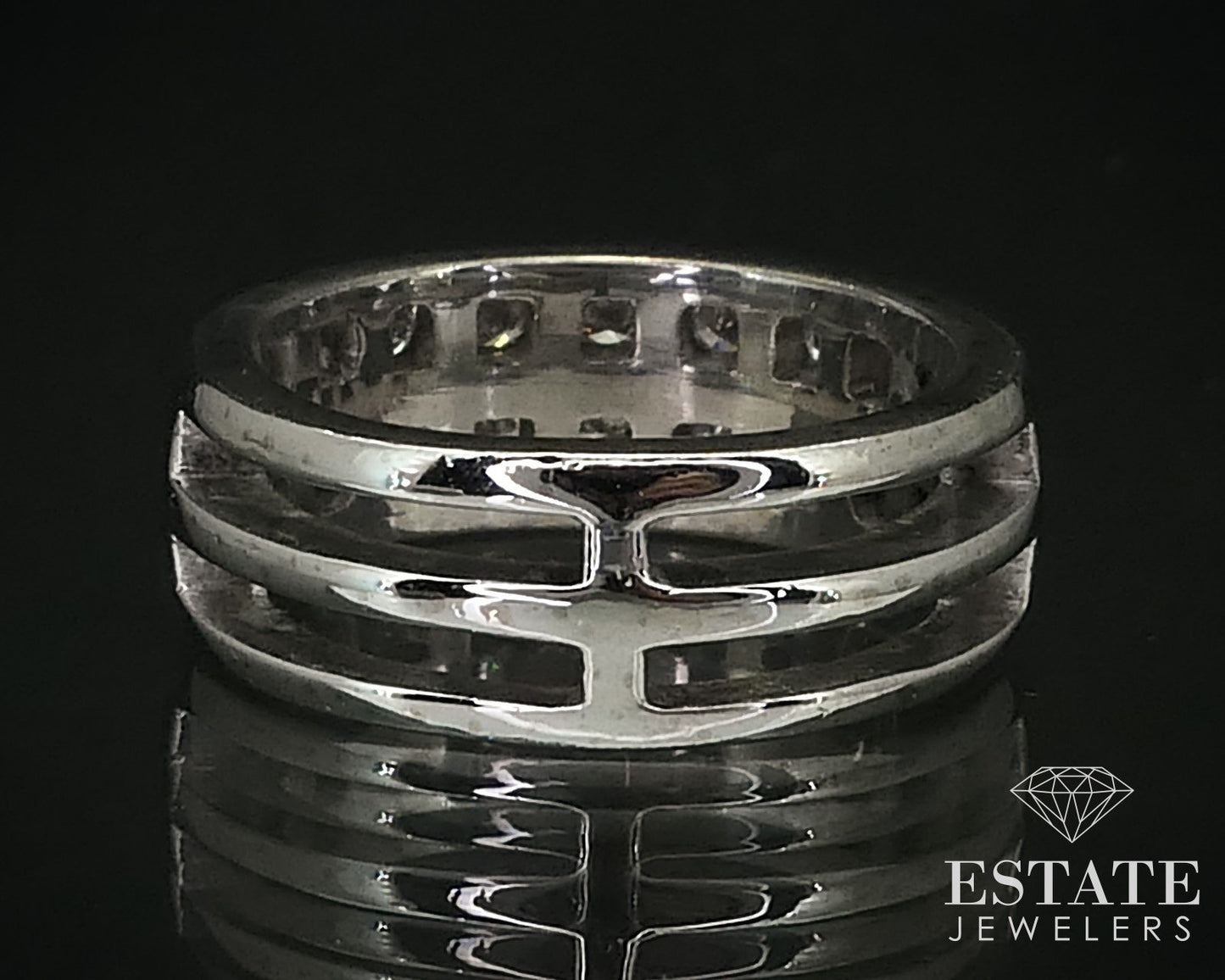 18k White Gold 7mm Natural .36ctw Diamond Mens Band Ring 9.9g i16399