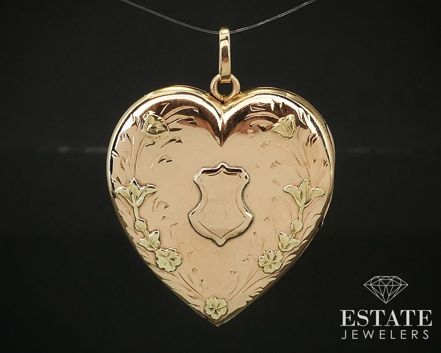 Antique Victorian 14k Yellow Gold Floral Engraved Heart Locket 6.3g i16481