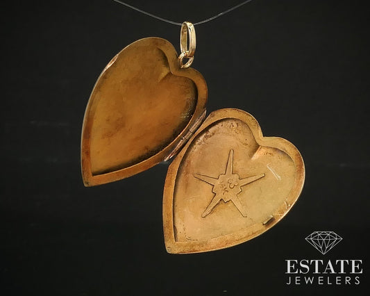 Antique Victorian 14k Yellow Gold Floral Engraved Heart Locket 6.3g i16481