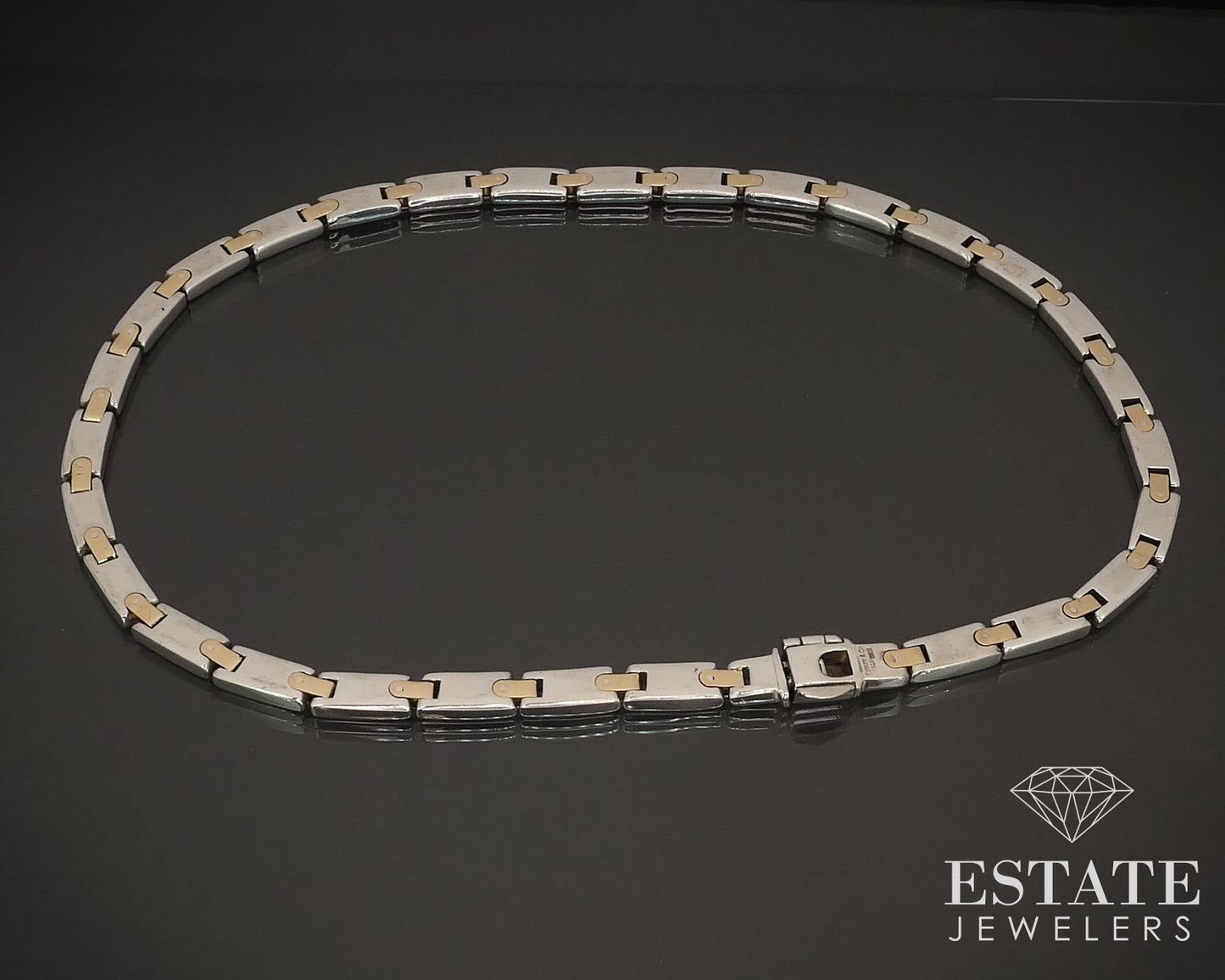 18k Sterling Tiffany & Co. Alternating Flat Link Necklace 92g 18"L i16480