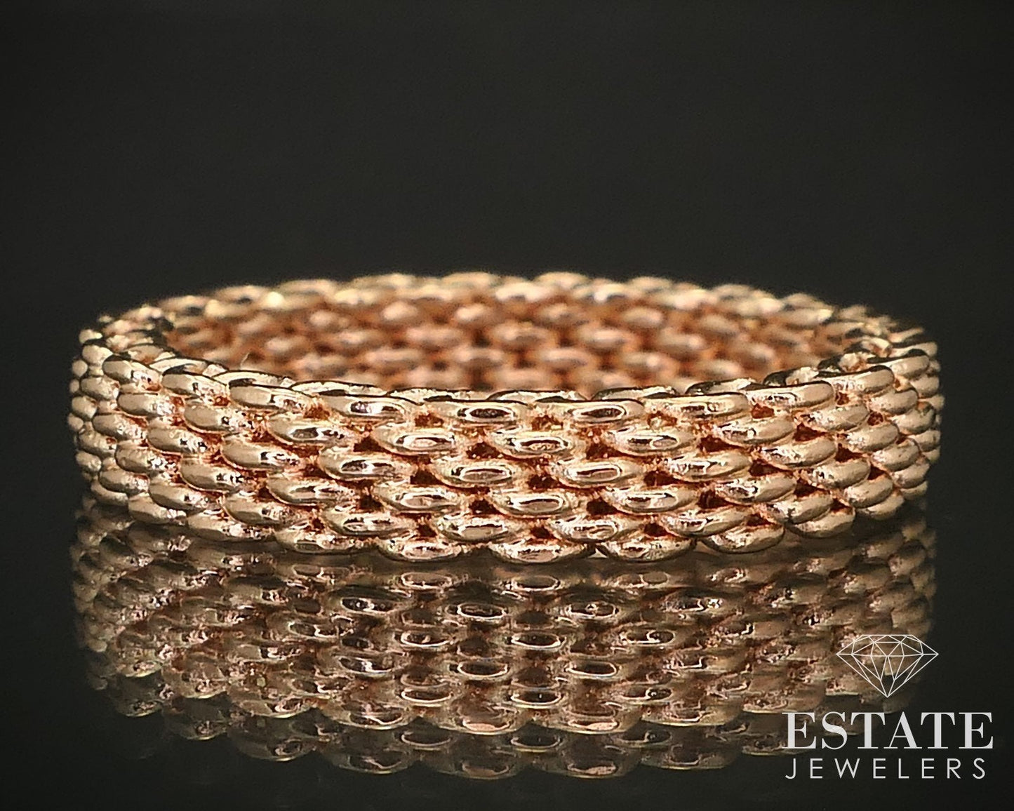 18k Rose Gold Tiffany & Co. Somerset Narrow Mesh Ladies Band Ring 4.3g i16467