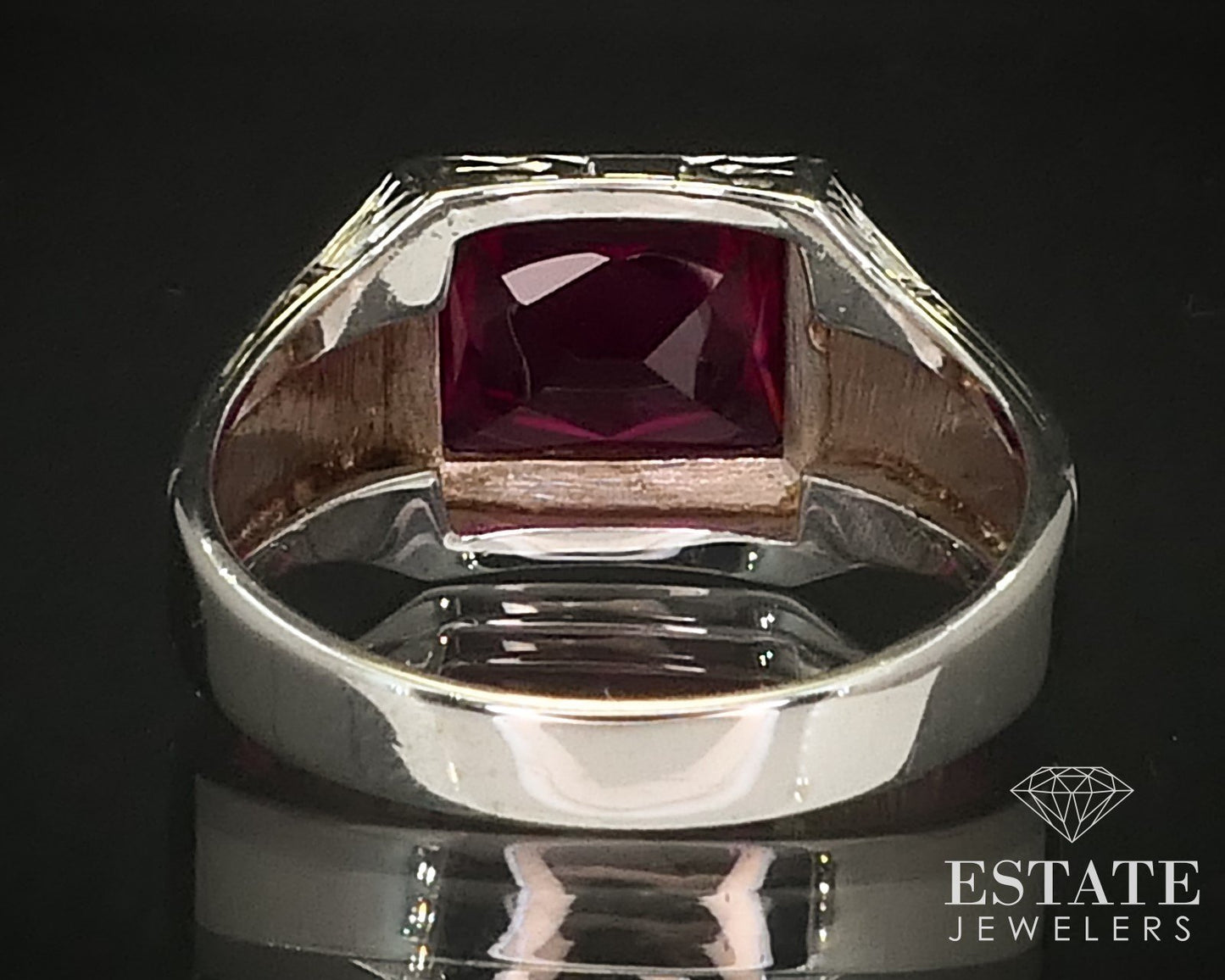 Antique 14k White Gold Ruby Engraved Mens Band Ring 7.1g i16475