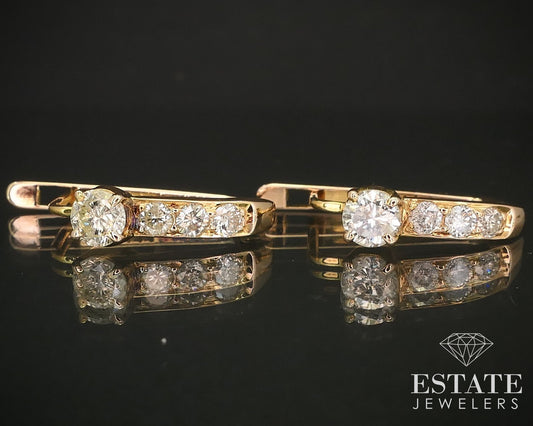 14k Yellow Gold Natural .70ctw Diamond Hinged Hoop Earrings 2.9g i16483