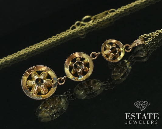 Antique Victorian 14K Yellow Gold Natural .20ctw Diamond Necklace 2.8g i16499