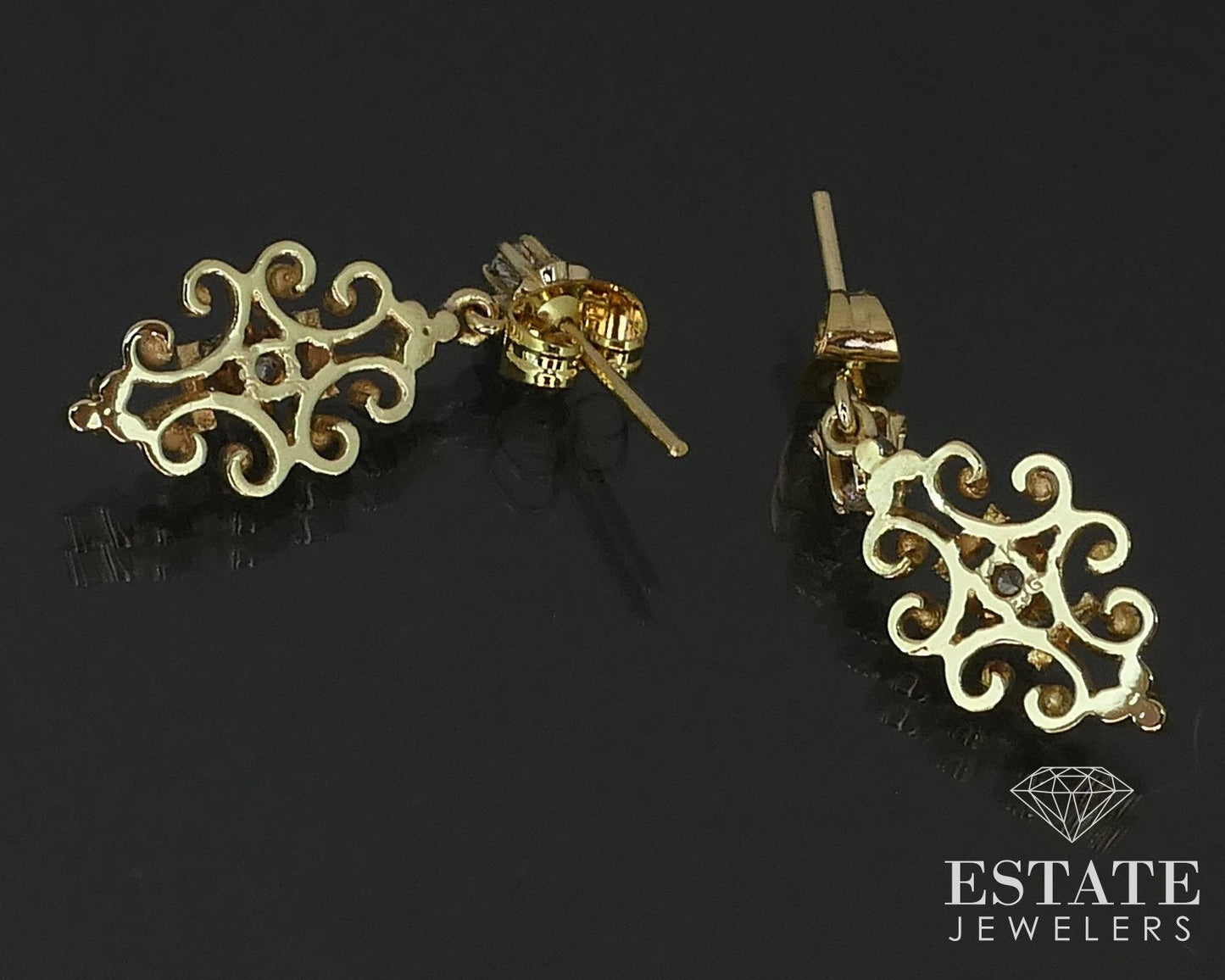 14k Yellow Gold Natural .44ctw Diamond Open Scroll Dangle Earrings 4g i16498