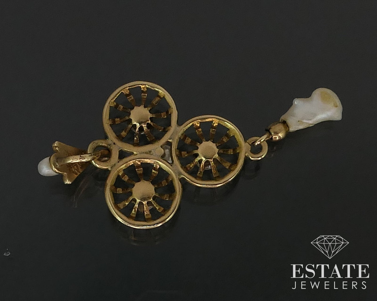 Antique Victorian 10k Yellow Gold Diamond & Seed Pearl Lavalier Pendant i16508