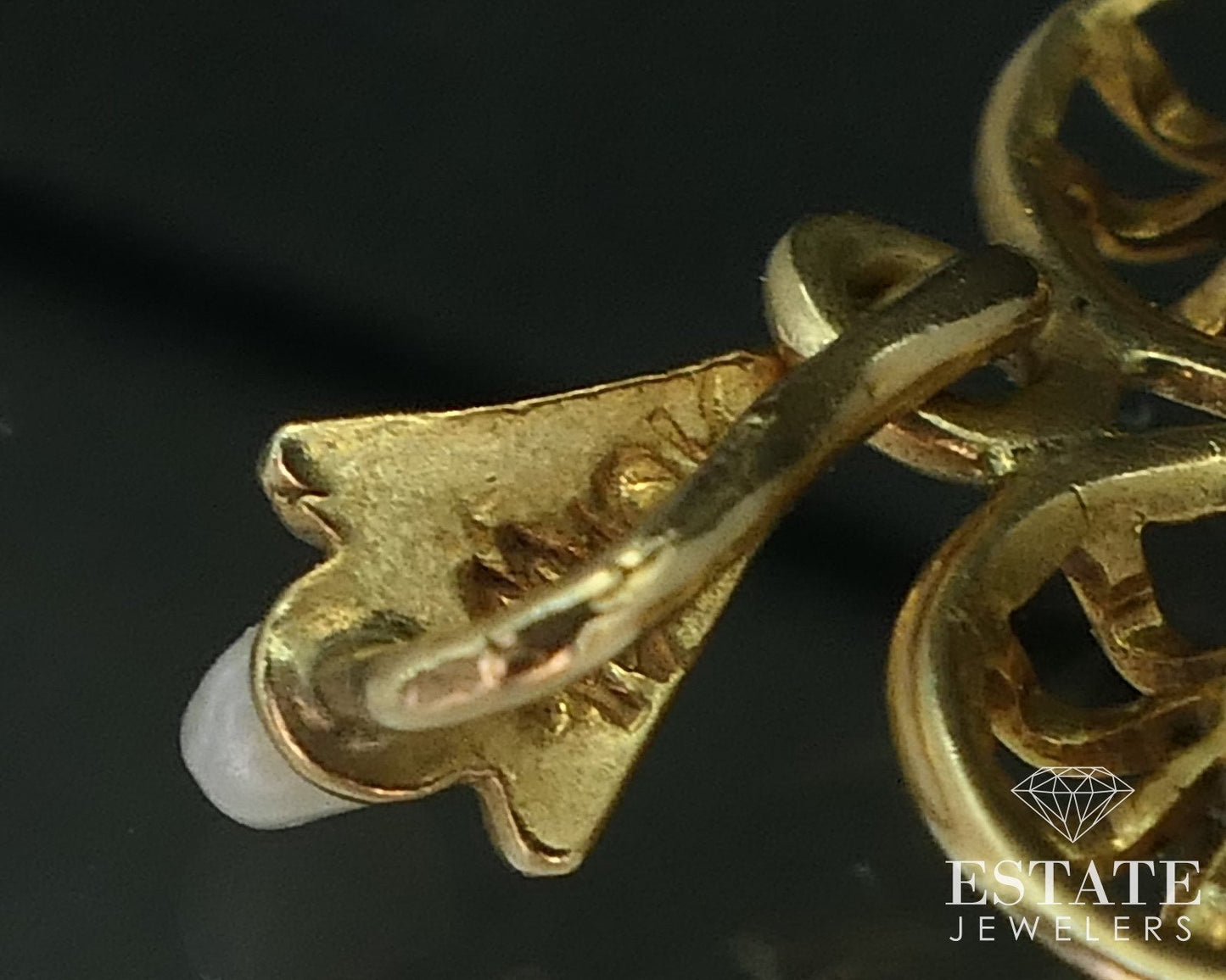 Antique Victorian 10k Yellow Gold Diamond & Seed Pearl Lavalier Pendant i16508