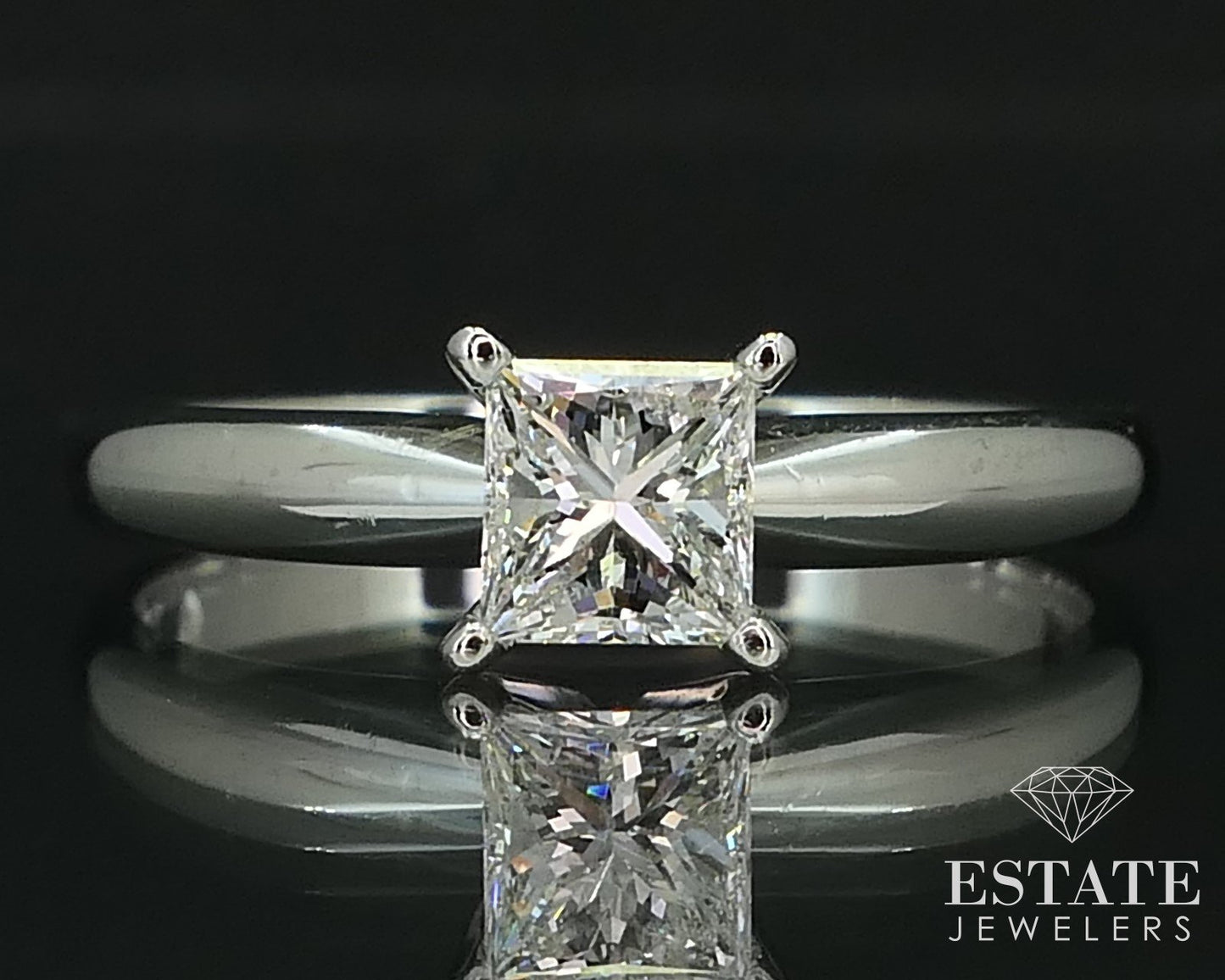 14k White Gold Princess Cut Natural .42ct Diamond Solitaire Ring 2.4g i16507
