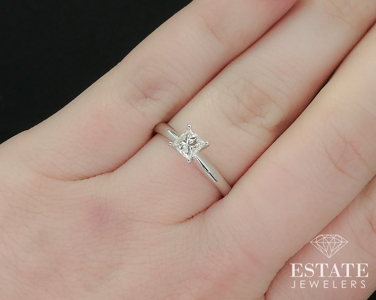 14k White Gold Princess Cut Natural .42ct Diamond Solitaire Ring 2.4g i16507