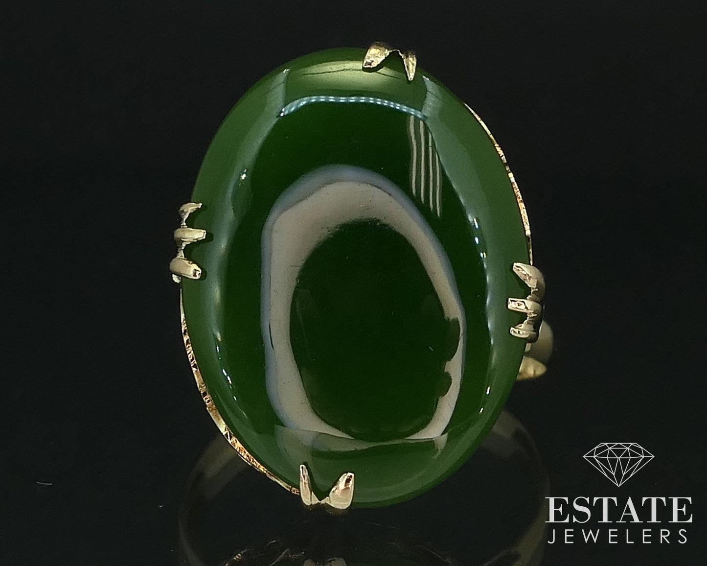 Antique Victorian 8k Yellow Gold Natural Green Jade Filigree Ring 4g i16531