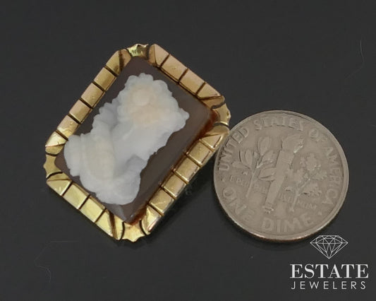 Antique Victorian 10k Yellow Gold Natural Cameo Pin Pendant 6.3g i16530