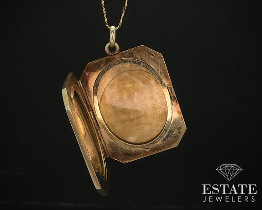 Antique Victorian 14k Yellow Gold Engraved Square Locket Necklace 17.3g i16527
