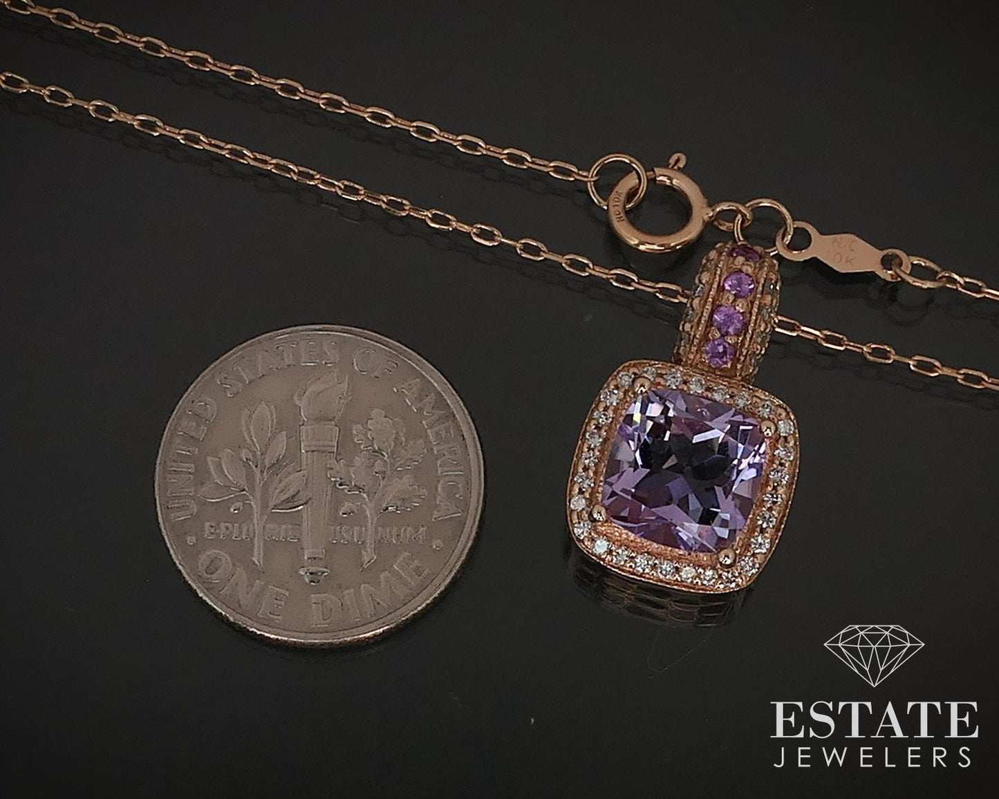 14k Strawberry Gold LeVian Natural Amethyst & Diamond Ladies Necklace 5g i16518