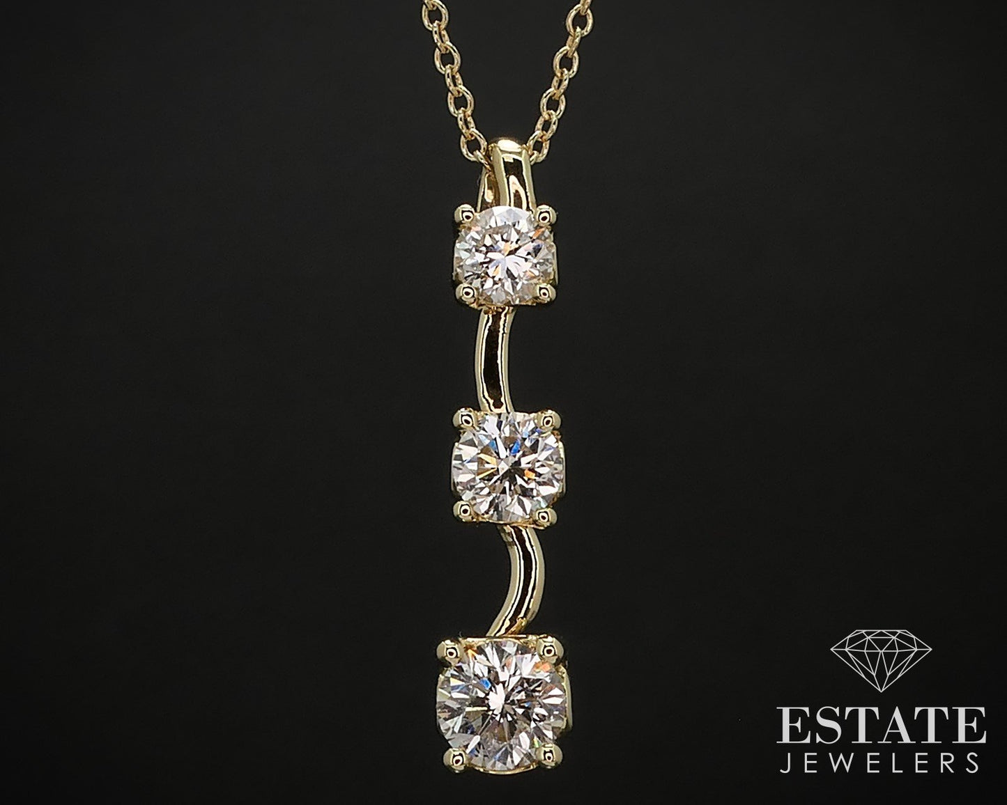 18k Yellow Gold Round Natural .86ctw Diamond Journey Necklace 6.3g 18"L i16559