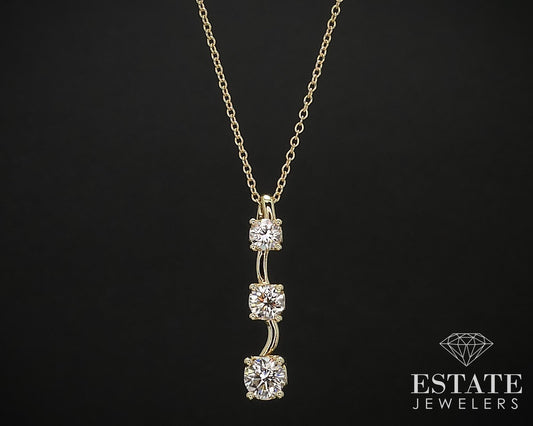 18k Yellow Gold Round Natural .86ctw Diamond Journey Necklace 6.3g 18"L i16559