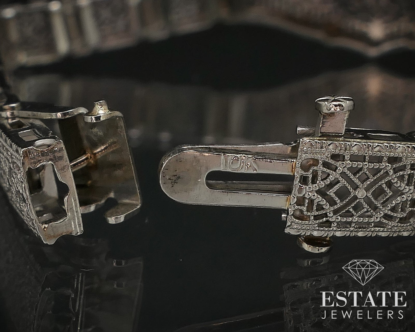 Antique Edwardian 10k White Gold Natural Diamond Filigree Bracelet 10g i16578