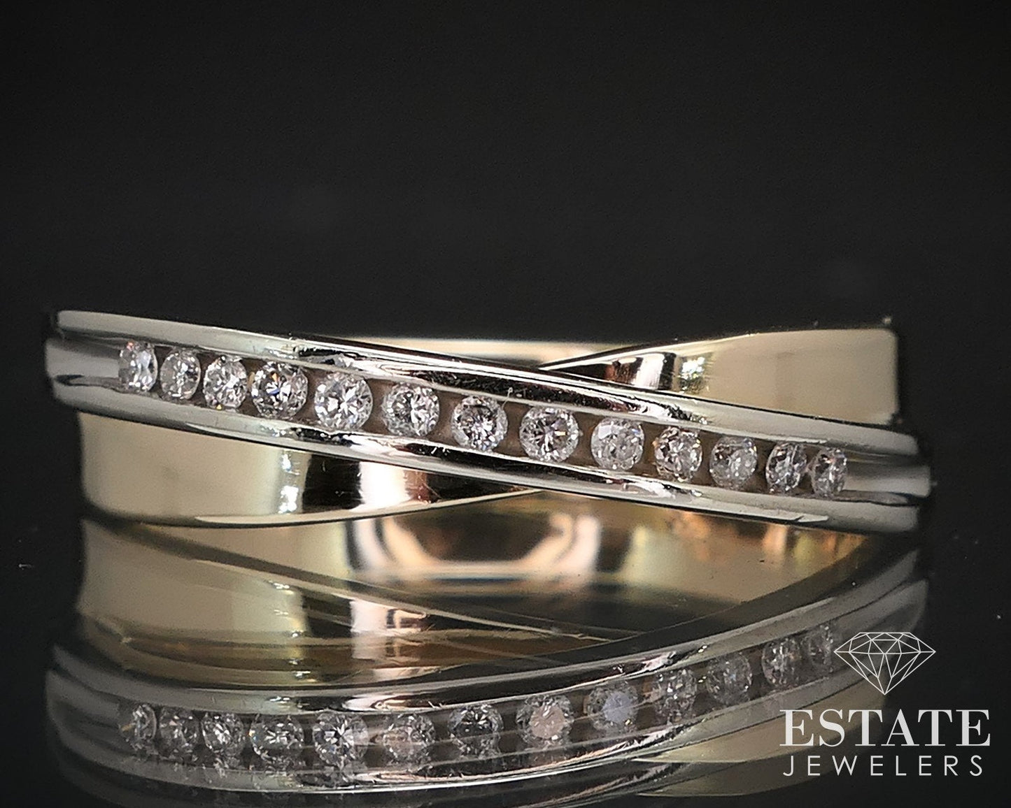 14k Yellow & White Gold Natural .13ctw Diamond Crossover Band Ring 3.7g i16588