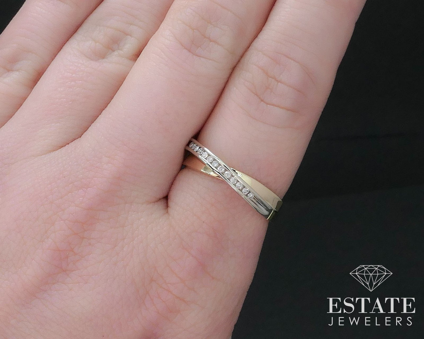 14k Yellow & White Gold Natural .13ctw Diamond Crossover Band Ring 3.7g i16588