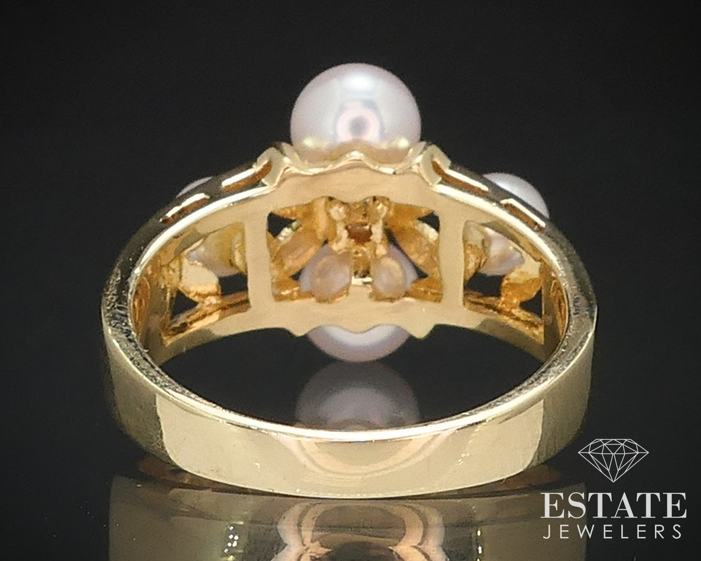 Vintage 18k Yellow Gold Mikimoto Akoya Pearl & Diamond Ring 5.2g i16589