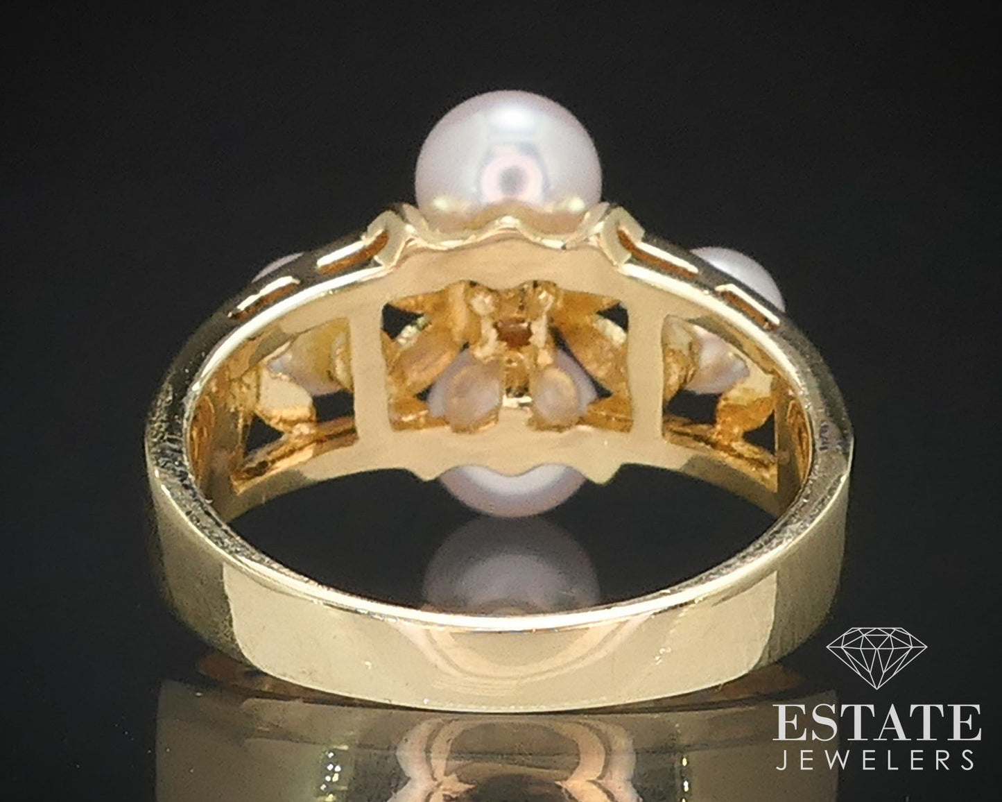 Vintage 18k Yellow Gold Mikimoto Akoya Pearl & Diamond Ring 5.2g i16589