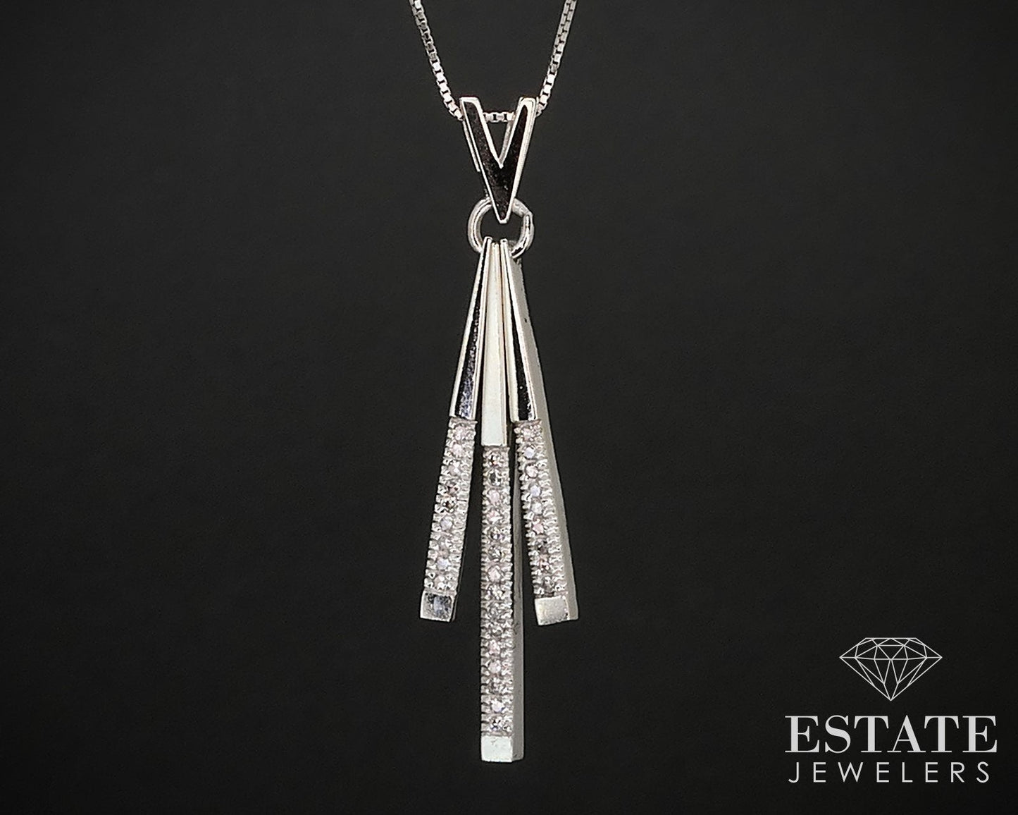 14k White Gold Natural .16ctw Diamond Bar Dangle Ladies Necklace 5.3g i16606
