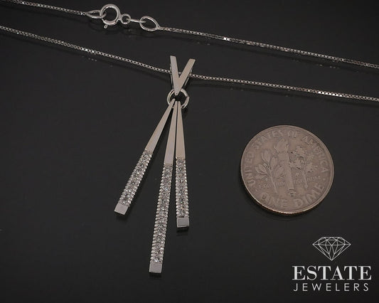 14k White Gold Natural .16ctw Diamond Bar Dangle Ladies Necklace 5.3g i16606