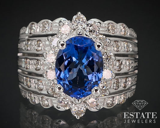 18k White Gold LeVian Natural 1.85ct Tanzanite & Diamond Cocktail Ring 9g i16586