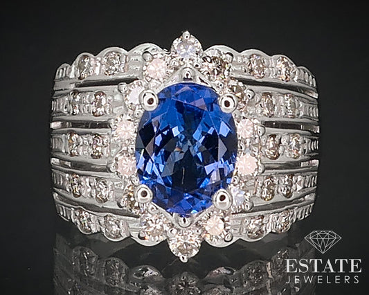 18k White Gold LeVian Natural 1.85ct Tanzanite & Diamond Cocktail Ring 9g i16586