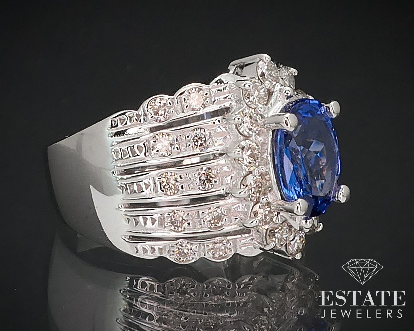 18k White Gold LeVian Natural 1.85ct Tanzanite & Diamond Cocktail Ring 9g i16586