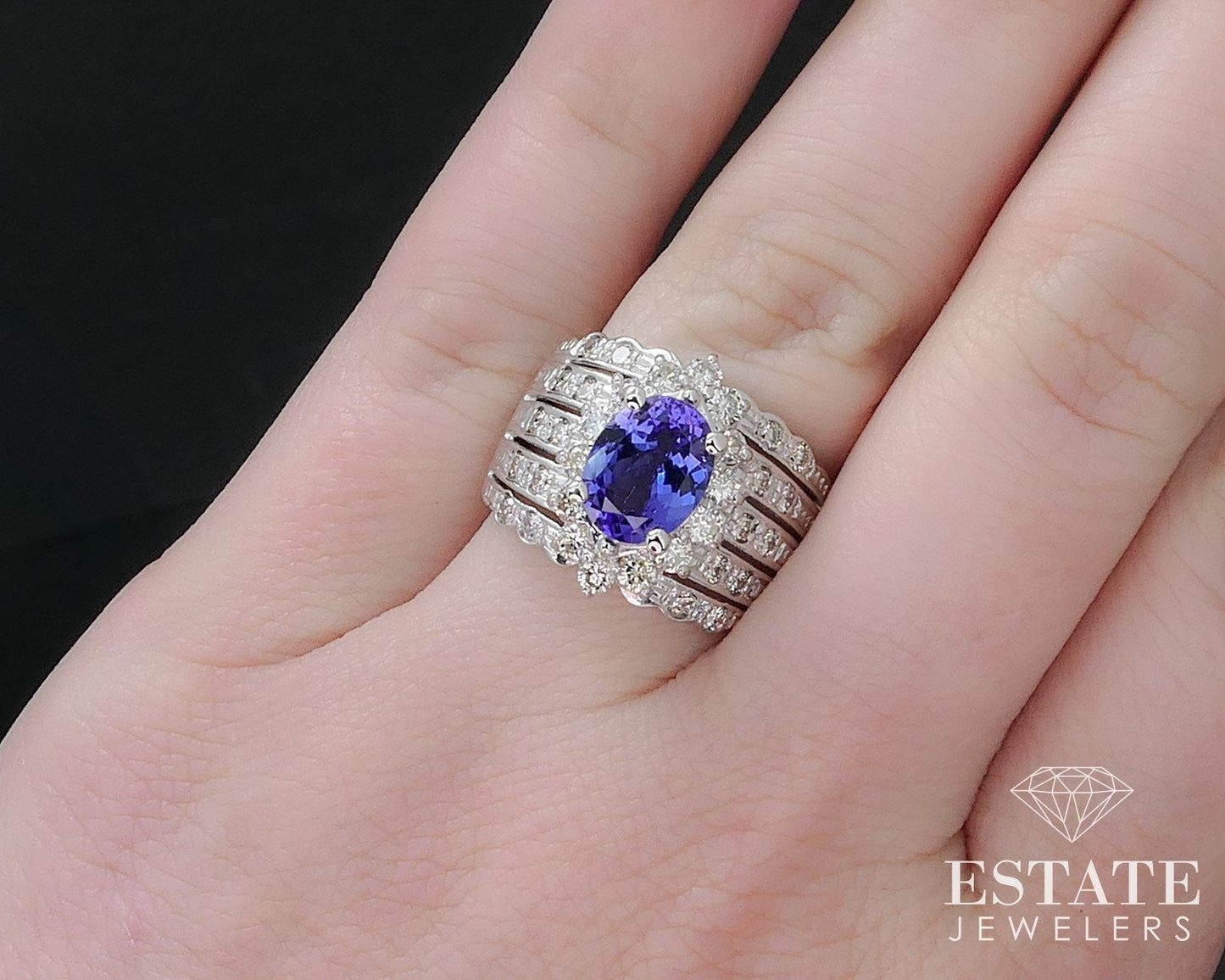 18k White Gold LeVian Natural 1.85ct Tanzanite & Diamond Cocktail Ring 9g i16586
