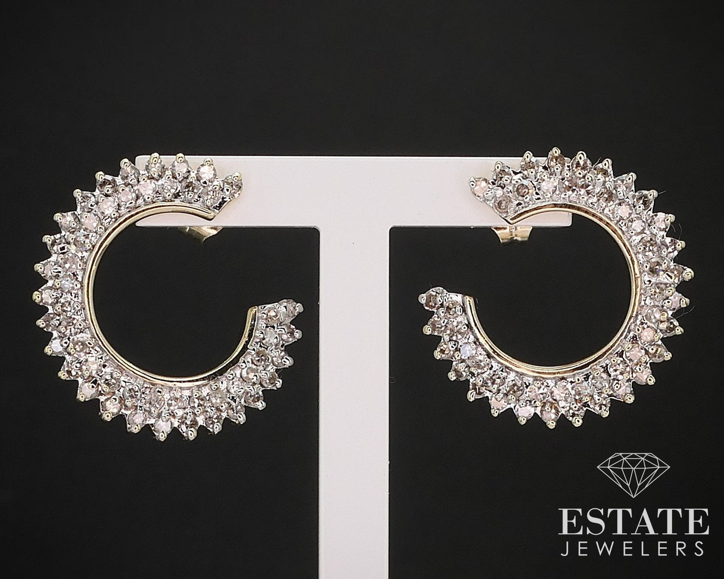 14k Yellow Gold Natural .30ctw Diamond C Twist Sideways Earrings 4.9g i16591