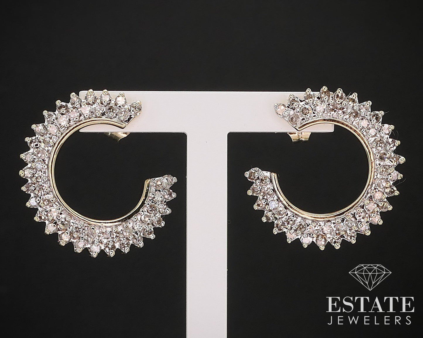 14k Yellow Gold Natural .30ctw Diamond C Twist Sideways Earrings 4.9g i16591