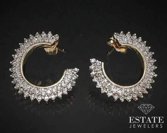 14k Yellow Gold Natural .30ctw Diamond C Twist Sideways Earrings 4.9g i16591