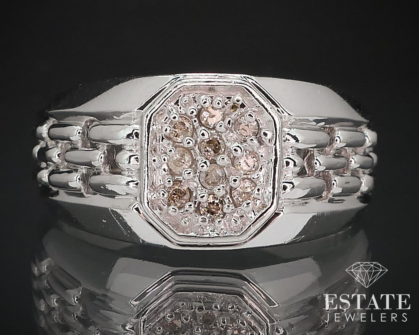Vintage 14k White Gold 10mm Natural .10ctw Diamond Mens Band Ring 7g i16592