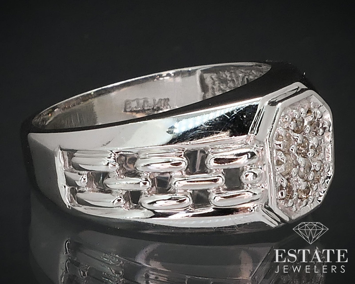 Vintage 14k White Gold 10mm Natural .10ctw Diamond Mens Band Ring 7g i16592