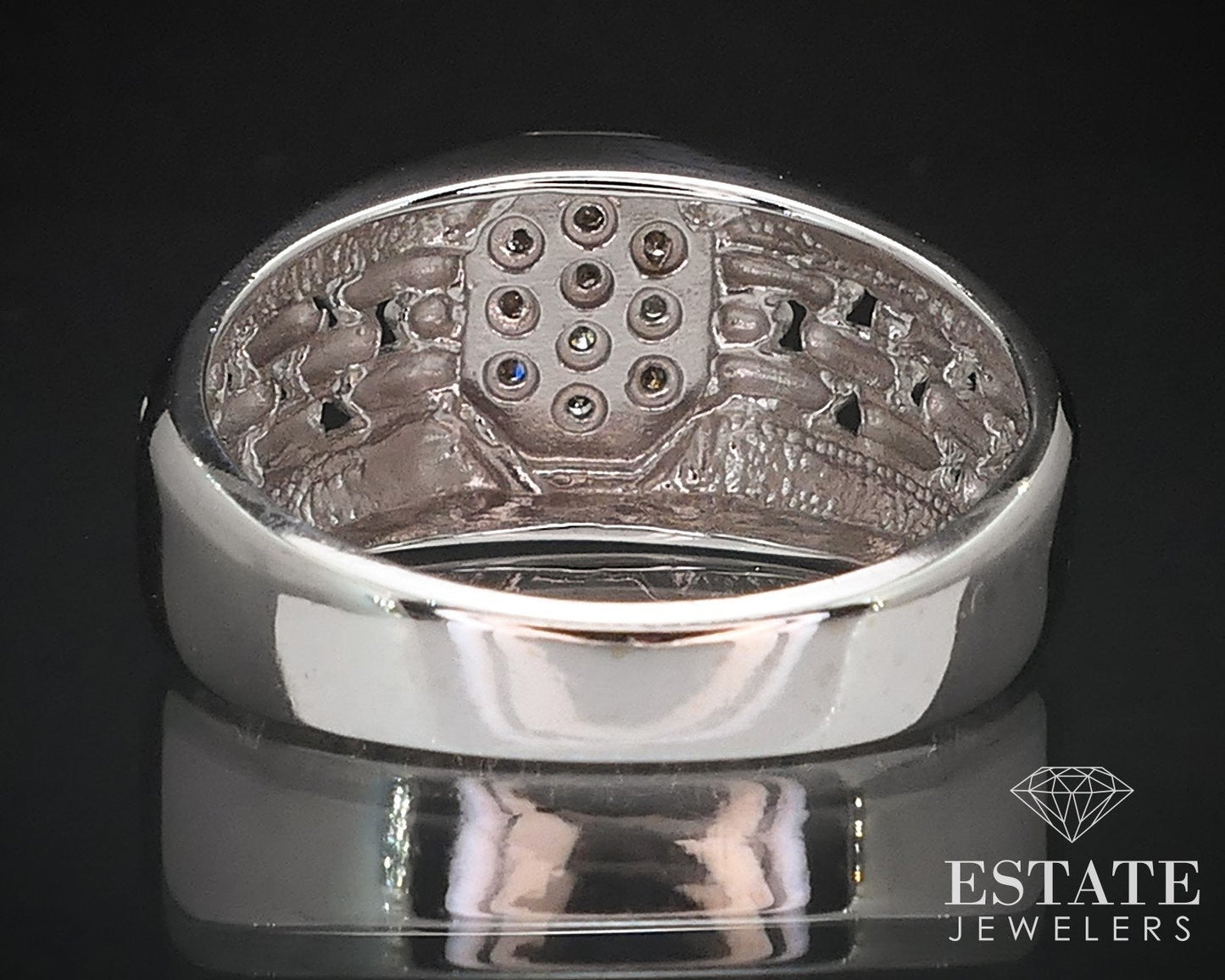 Vintage 14k White Gold 10mm Natural .10ctw Diamond Mens Band Ring 7g i16592