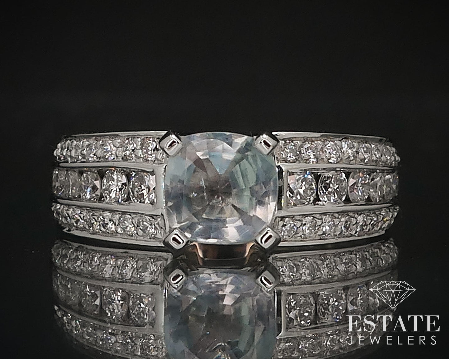 14k White Gold Cushion Natural 2.35ctw Alexandrite & Diamond Ring 6.6g i16536