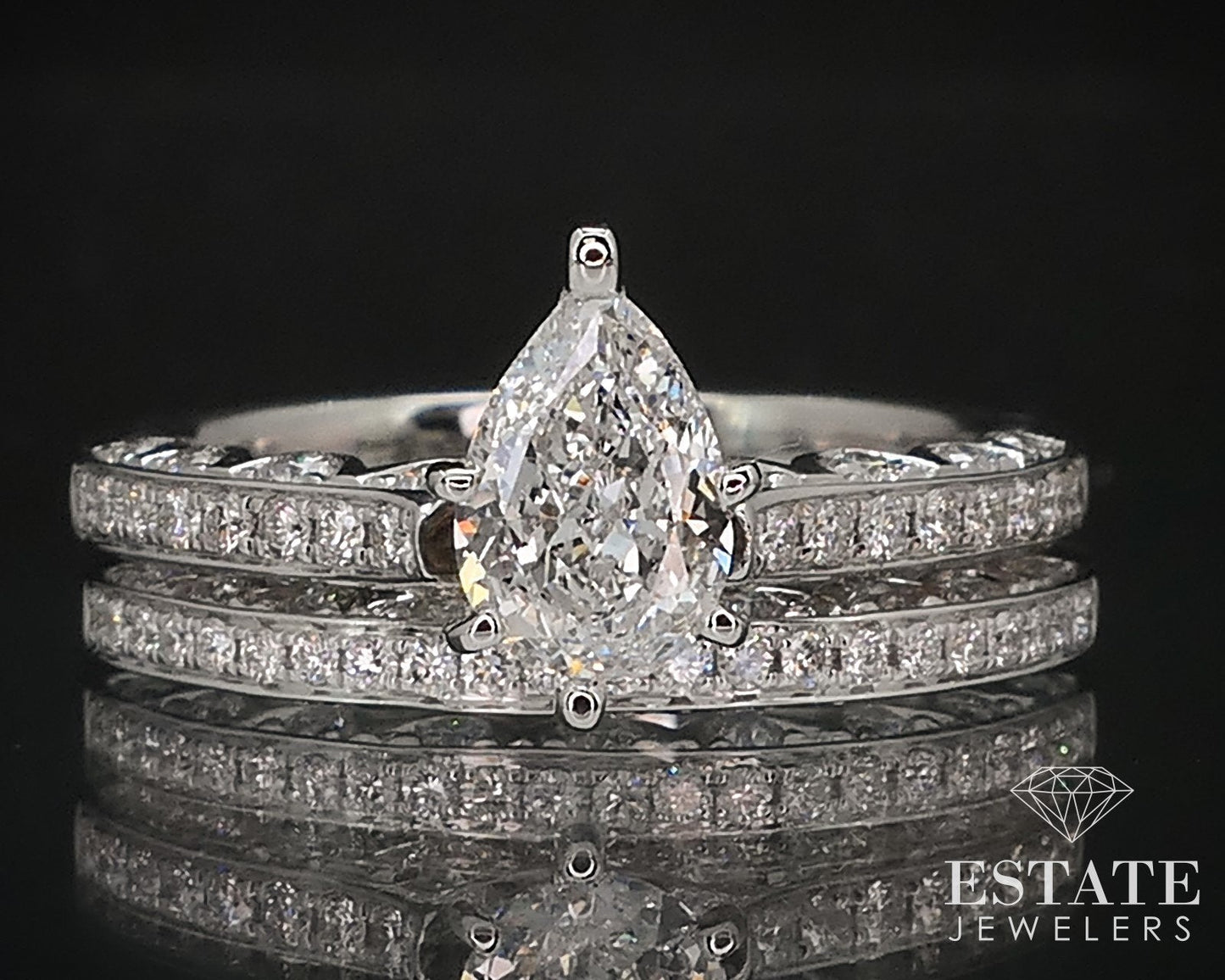 18k White Gold Pear Natural 1.37ctw Diamond Ladies Wedding Set 5.9g i16553