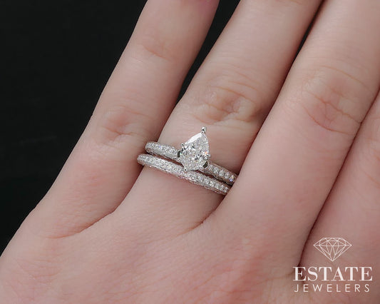 18k White Gold Pear Natural 1.37ctw Diamond Ladies Wedding Set 5.9g p69311