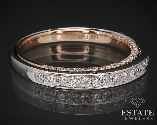 14k Rose & White Gold Natural .43ctw Diamond Ladies Wedding Band 3.6g i16538